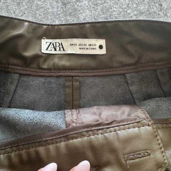 Zara Francoise XS Full‎ Length Straight Leg High-Waisted Faux Leather Trousers - Picture 3 of 8